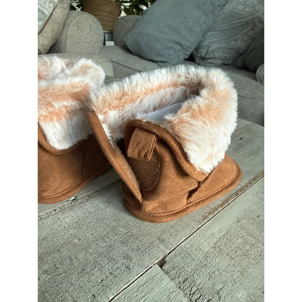 First Steps Stepping Stones Brown Faux Fur Infant Booties 6-9M TGB24914-IRD